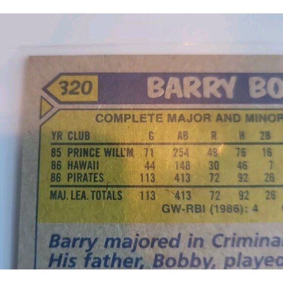 1987 Topps - #320 Barry Bonds MINT ERROR ON CARD CUT OFF #3 AND PARTIAL #0 - Picture 9 of 15
